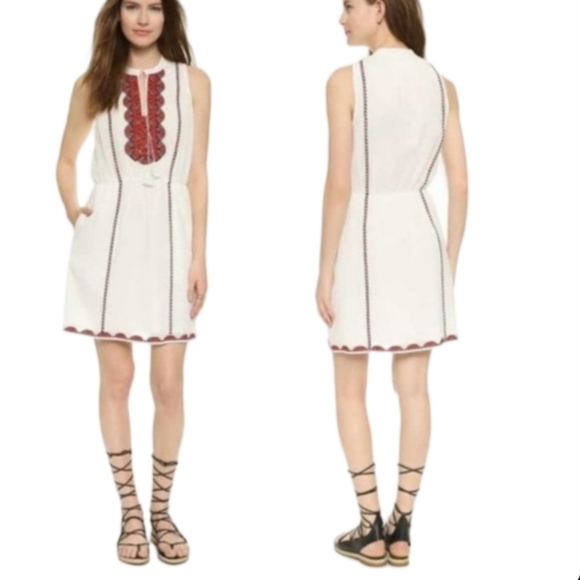 Madewell Embroidered White Boho Peasant Dress Size 6 100% Cotton - Picture 2 of 12
